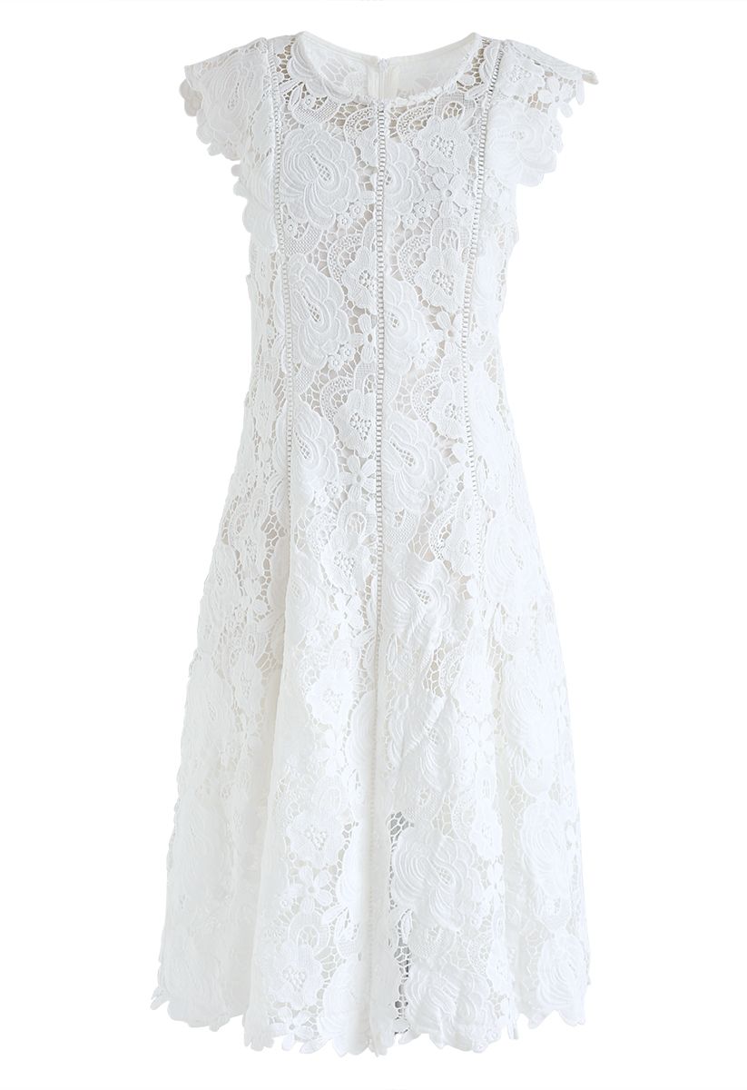 Blossom Crochet Sleeveless Midi Dress in White