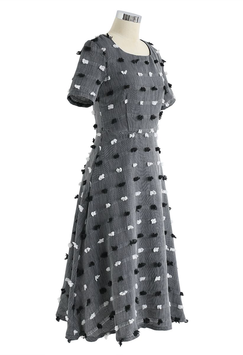 3D Cotton Dots Embellished Midi Dress - Retro, Indie and Unique Fashion