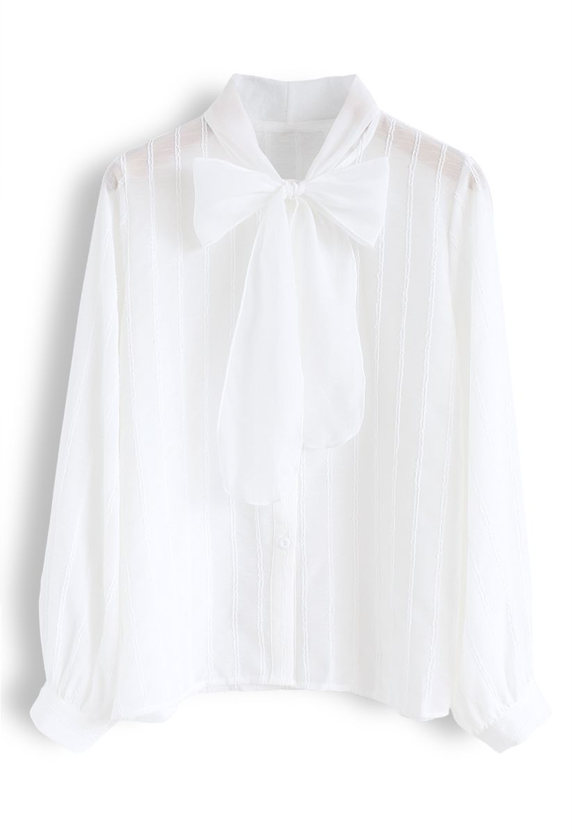 Parallel Mesh Bowknot Neck Sleeves Shirt in White - Retro, Indie and ...