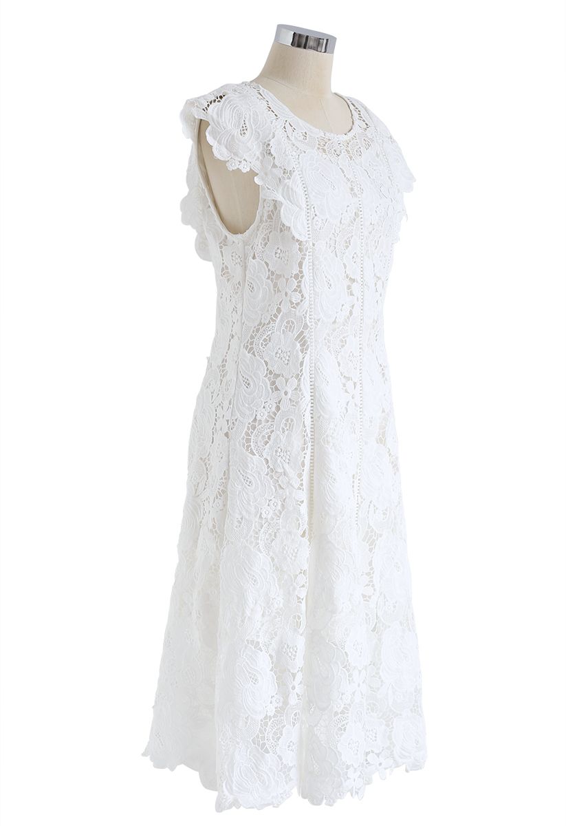 Blossom Crochet Sleeveless Midi Dress in White