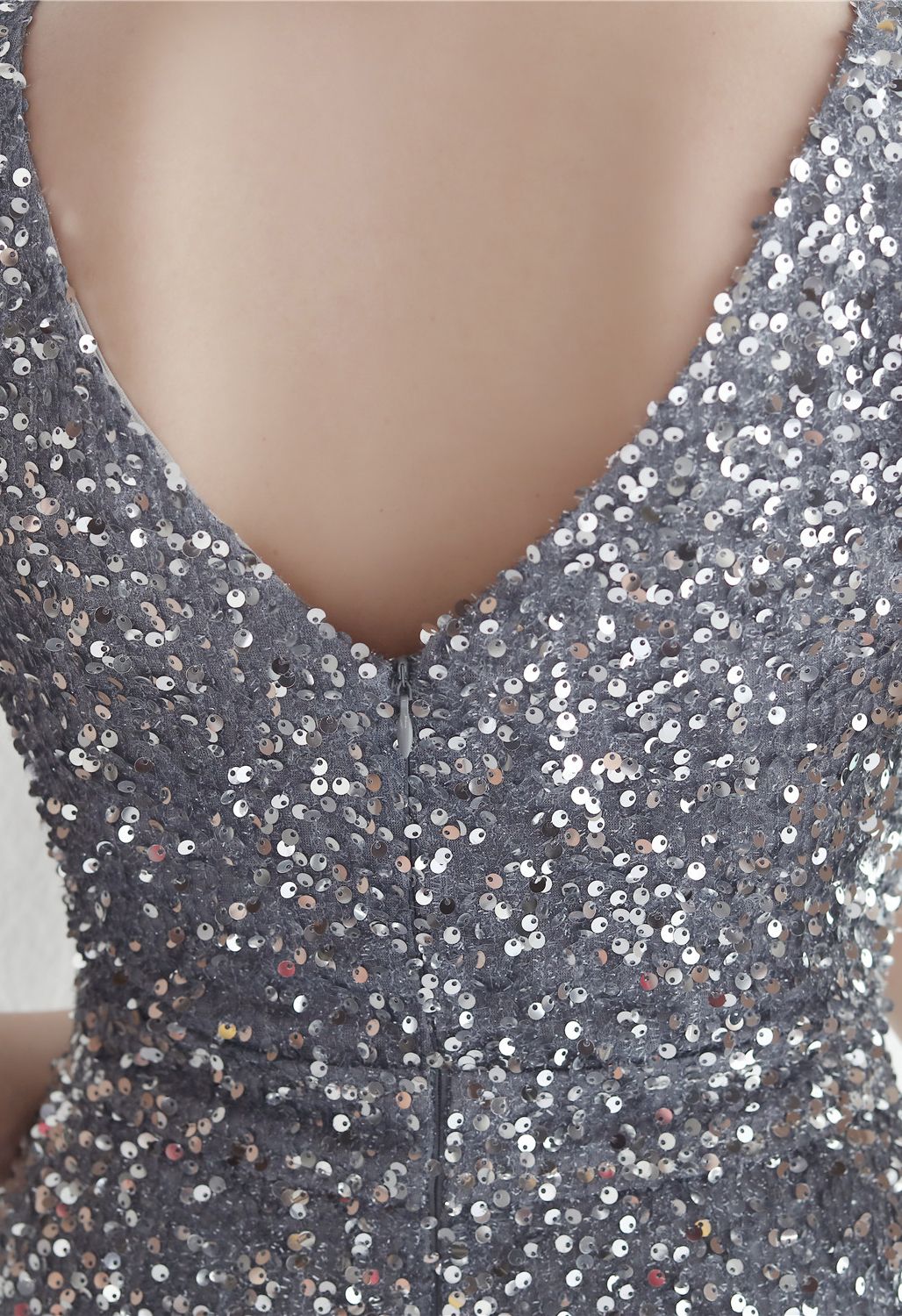 Glittering Sequin V-Neck Slit Gown in Silver - Retro, Indie and Unique ...