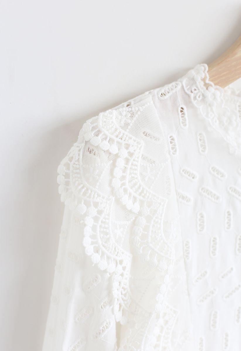 Eyelet Trim Lace Crochet Top in White - Retro, Indie and Unique Fashion