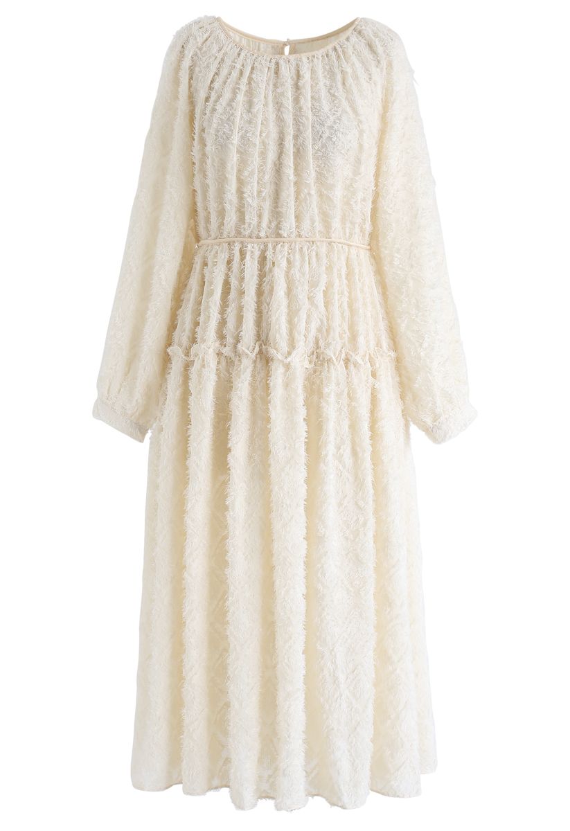 Creamy Feathers Tassel Sheer Dress - Retro, Indie and Unique Fashion