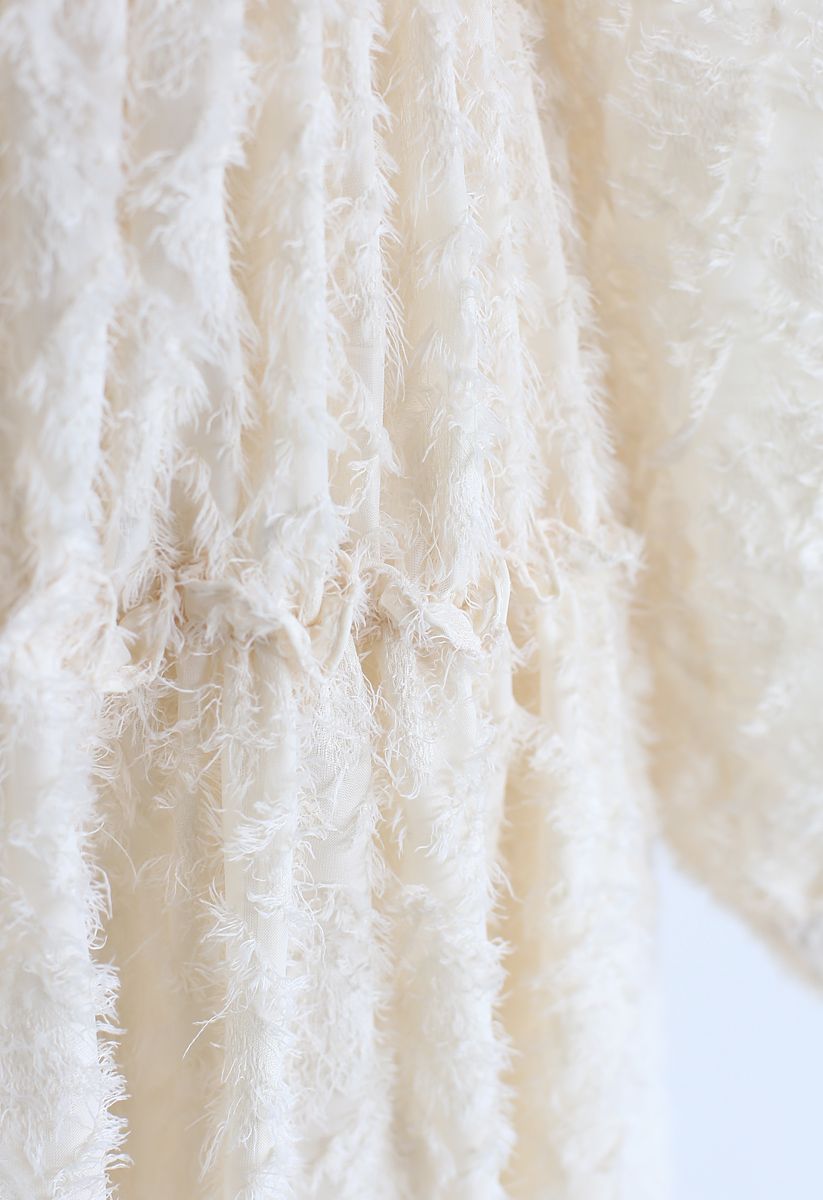 Creamy Feathers Tassel Sheer Dress