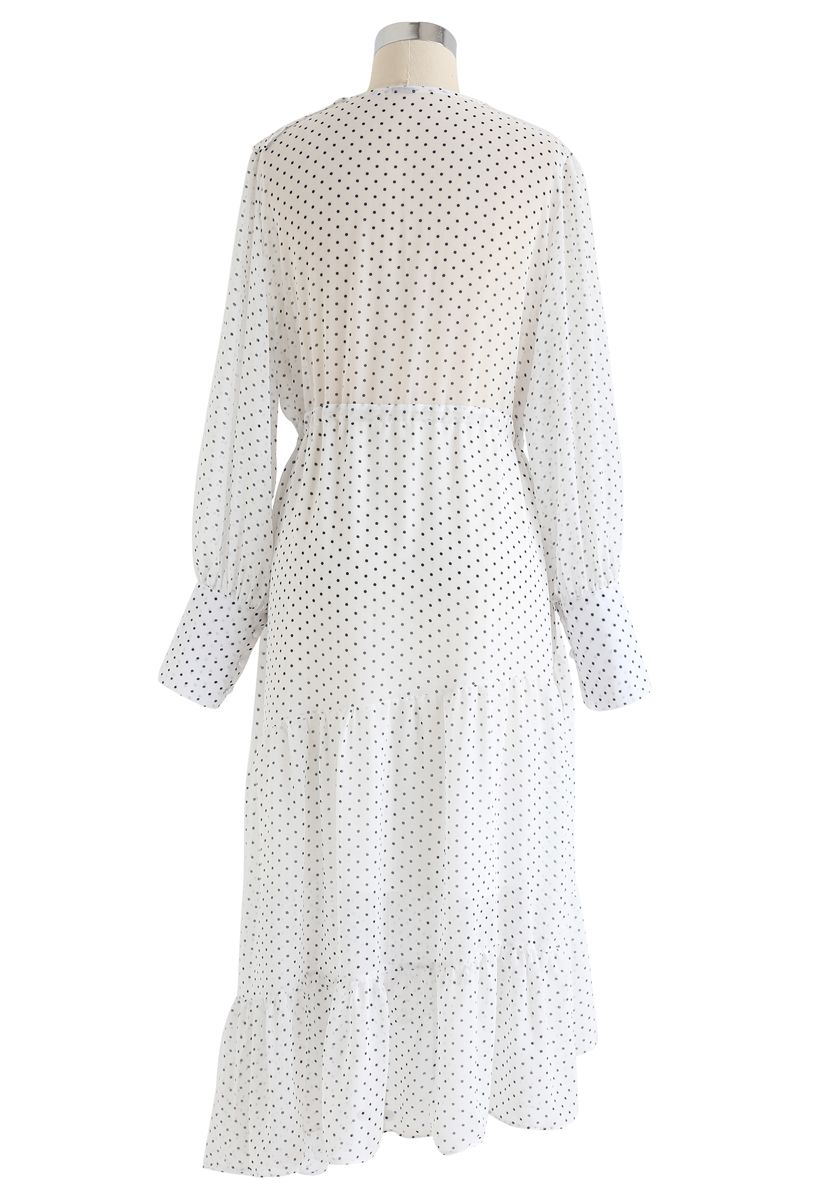 Dots Ruffle Trim Asymmetric Dress in White - Retro, Indie and Unique ...
