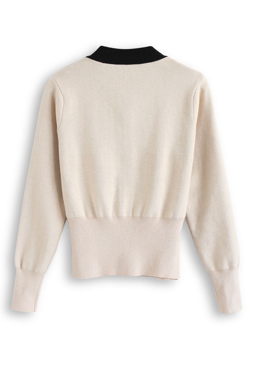 Button Down Bowknot Knit Sweater in Cream - Retro, Indie and Unique Fashion