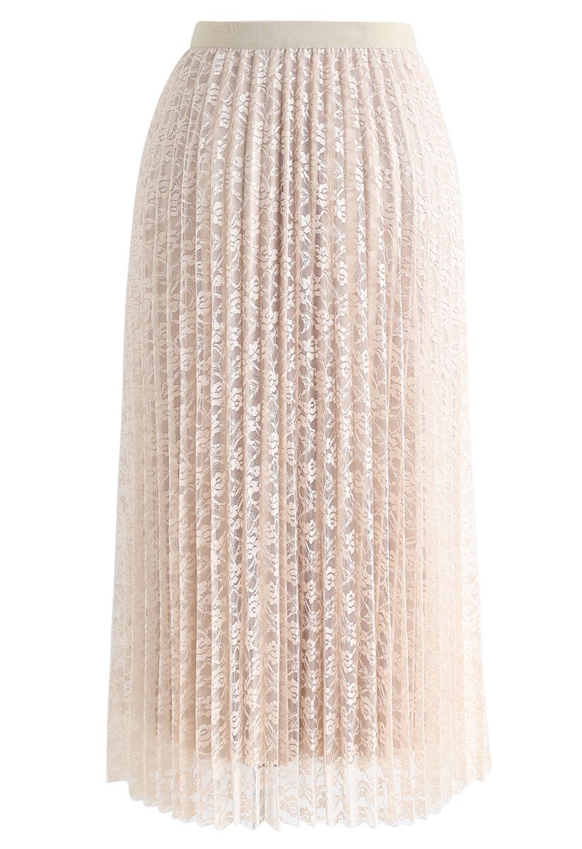 Reversible Floral Mesh Pleated Midi Skirt in Cream - Retro, Indie and ...