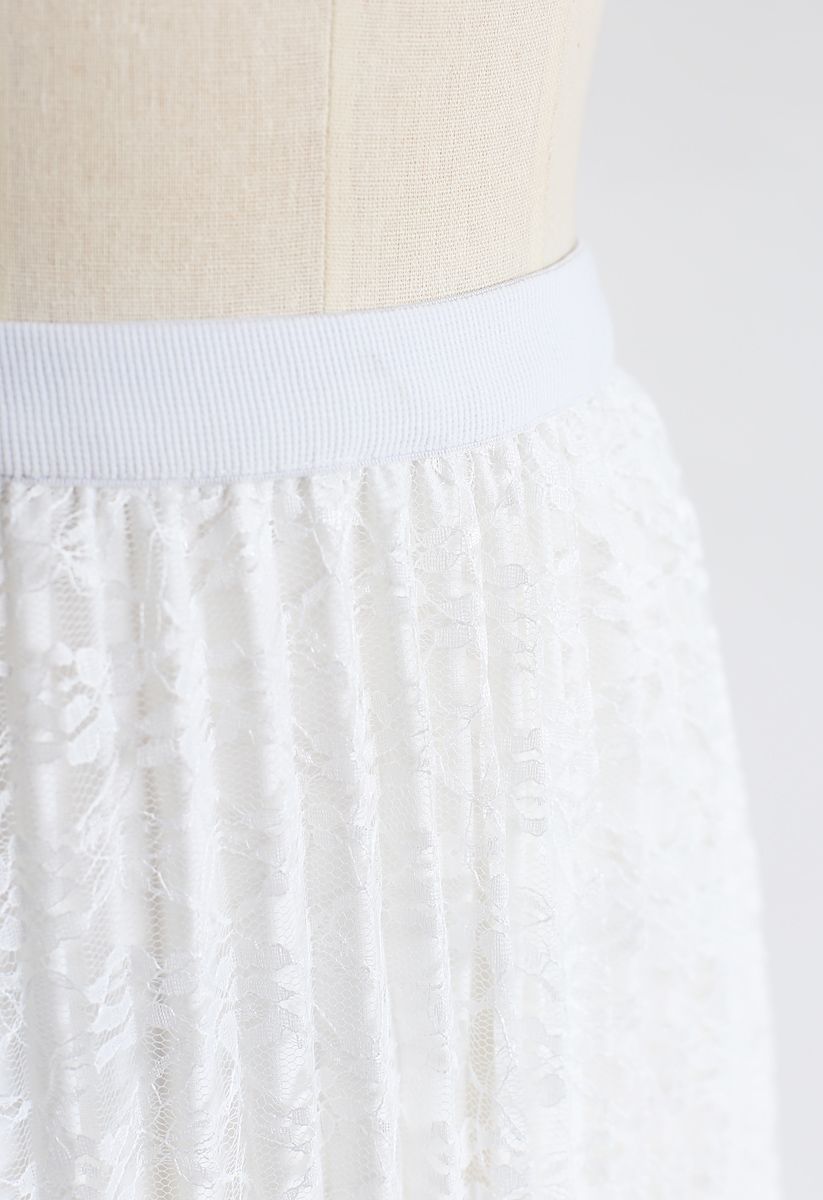 Reversible Floral Mesh Pleated Midi Skirt in White - Retro, Indie and ...
