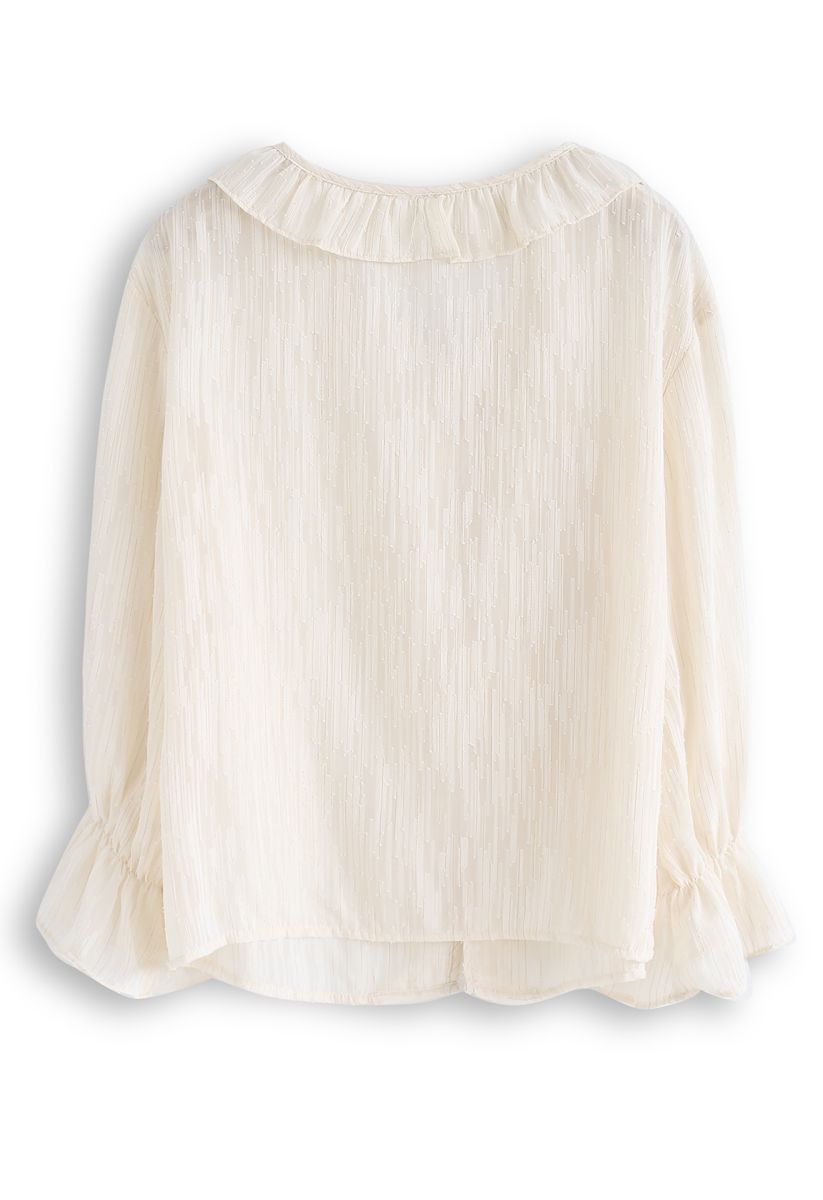 Lines Decorated Ruffle Sheer Top in Cream