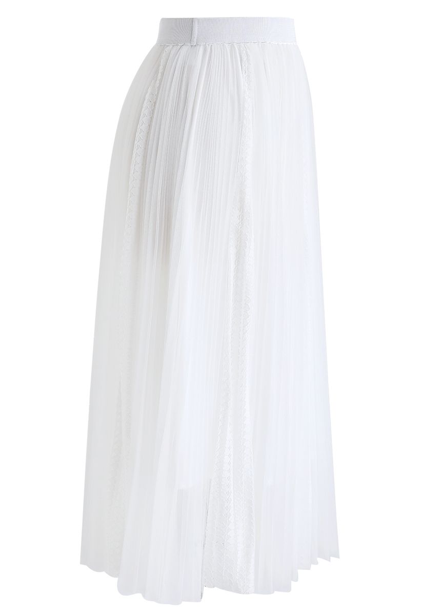 Exquisite Mesh Lace Pleated Midi Skirt in White - Retro, Indie and ...