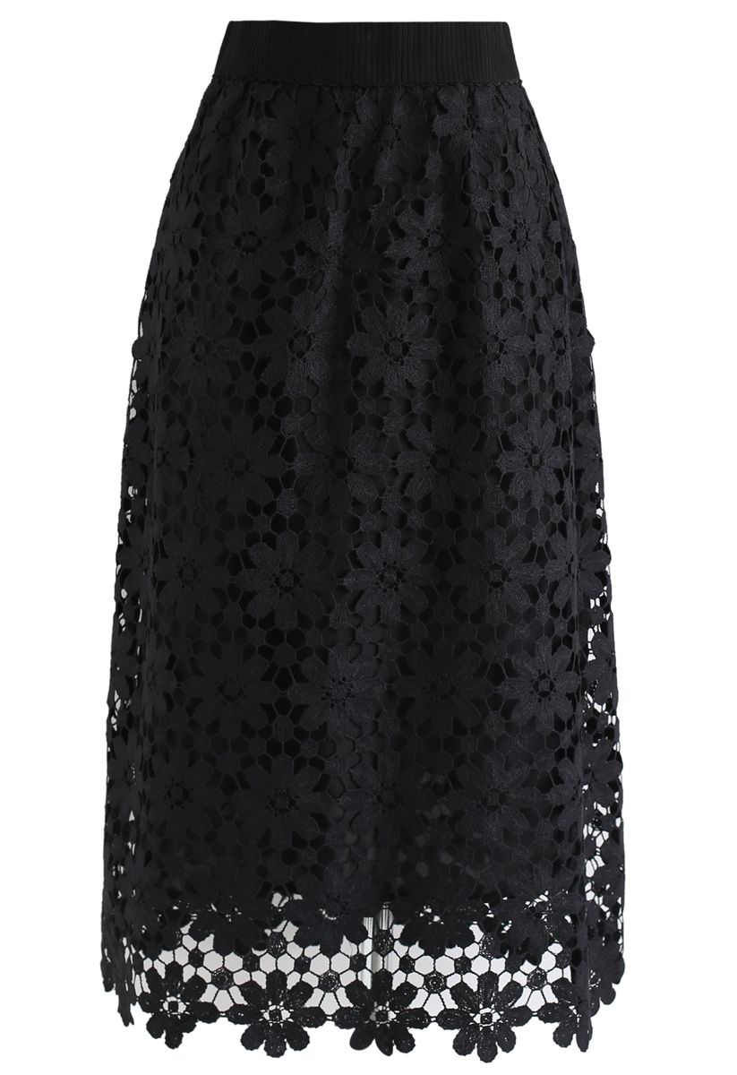 Full Sunflower Crochet Top and Skirt Set in Black - Retro, Indie and ...