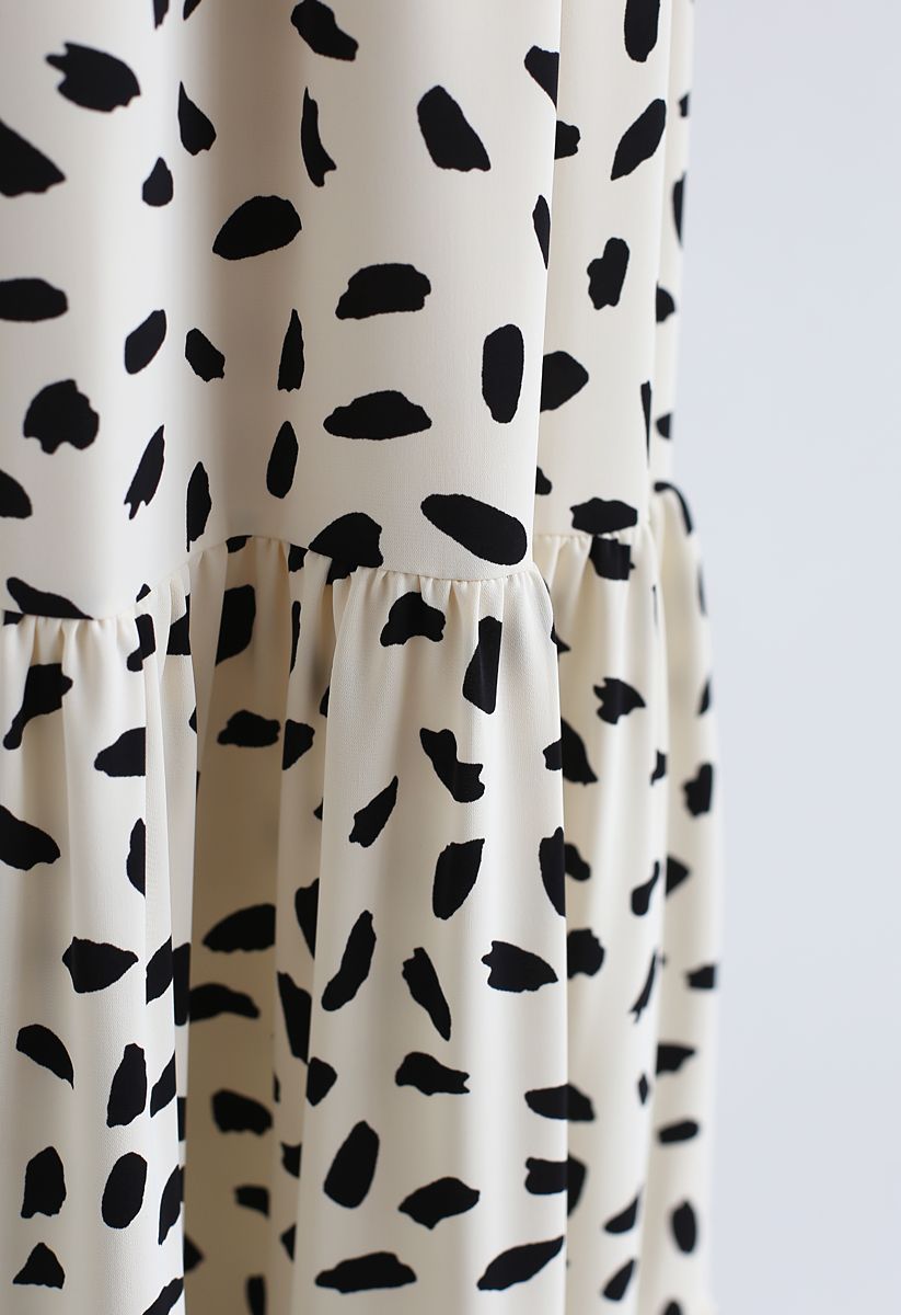 Spots Frilling Wrap Maxi Dress in Ivory