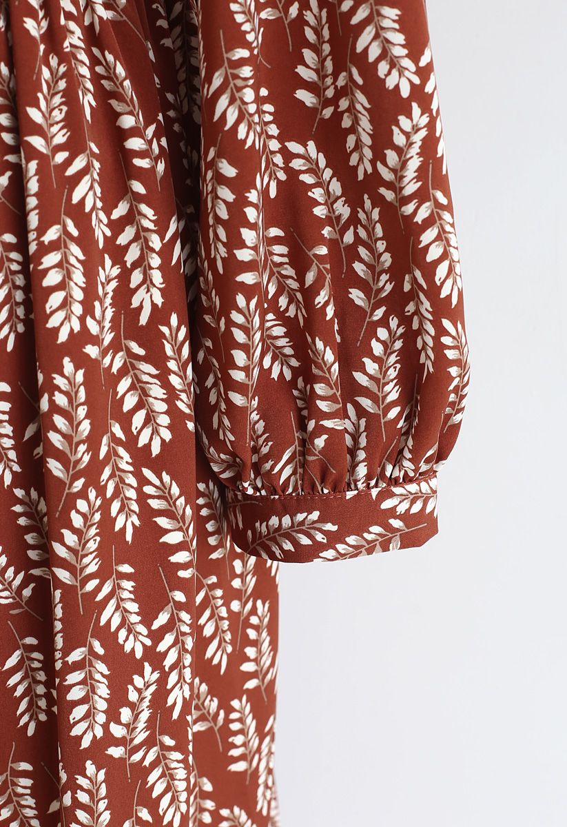 Summer Leaf Print Wrap Maxi Dress in Caramel