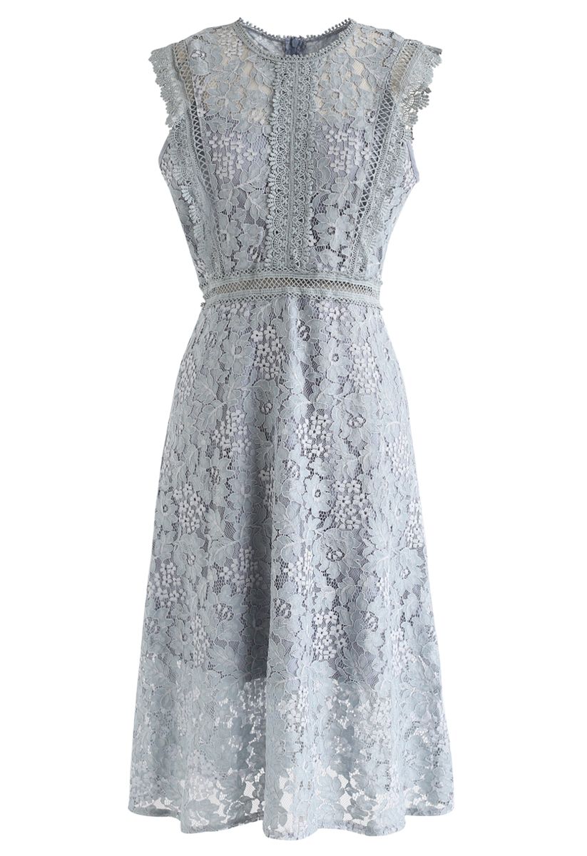 Floral Lace Sleeveless Midi Dress in Dusty Blue - Retro, Indie and ...