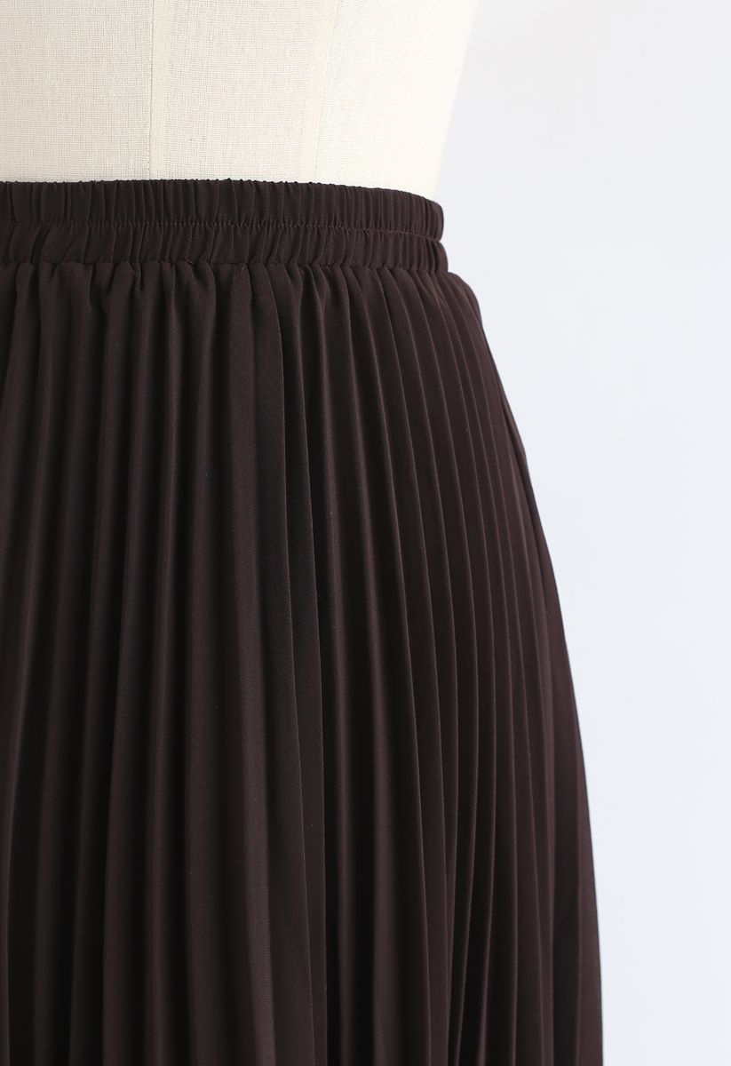 Brown Asymmetric Hem Pleated Skirt - Retro, Indie and Unique Fashion