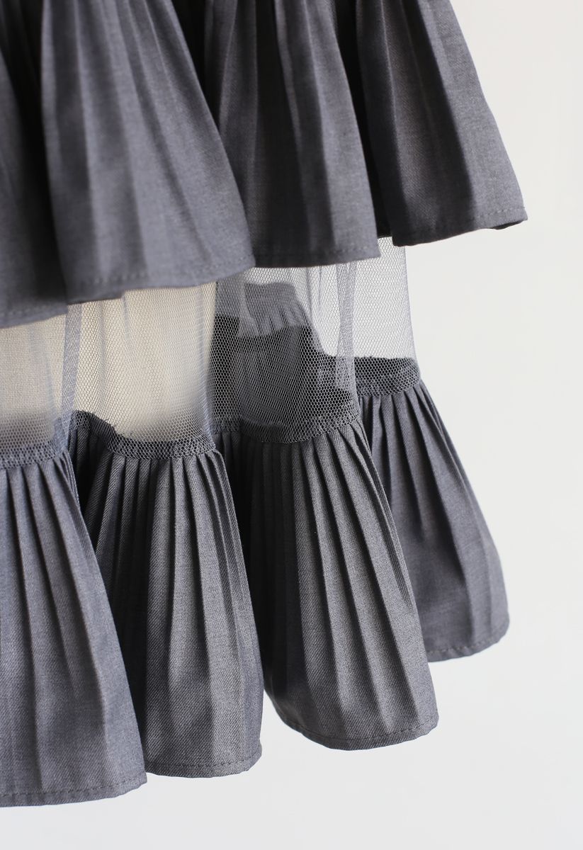 Ruffle Pleated Mesh Skirt in Smoke - Retro, Indie and Unique Fashion