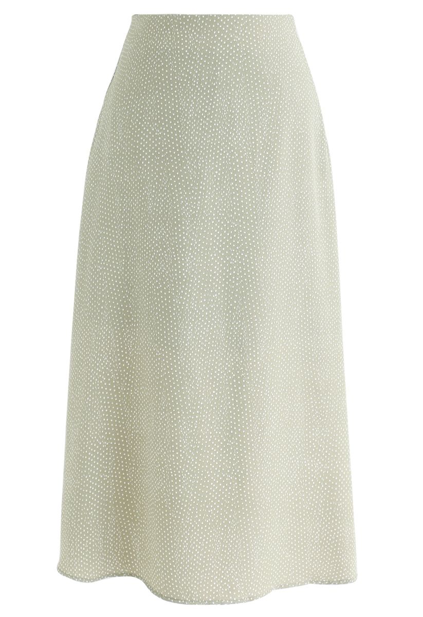A-Line Polka Dots Chiffon Skirt in Moss Green