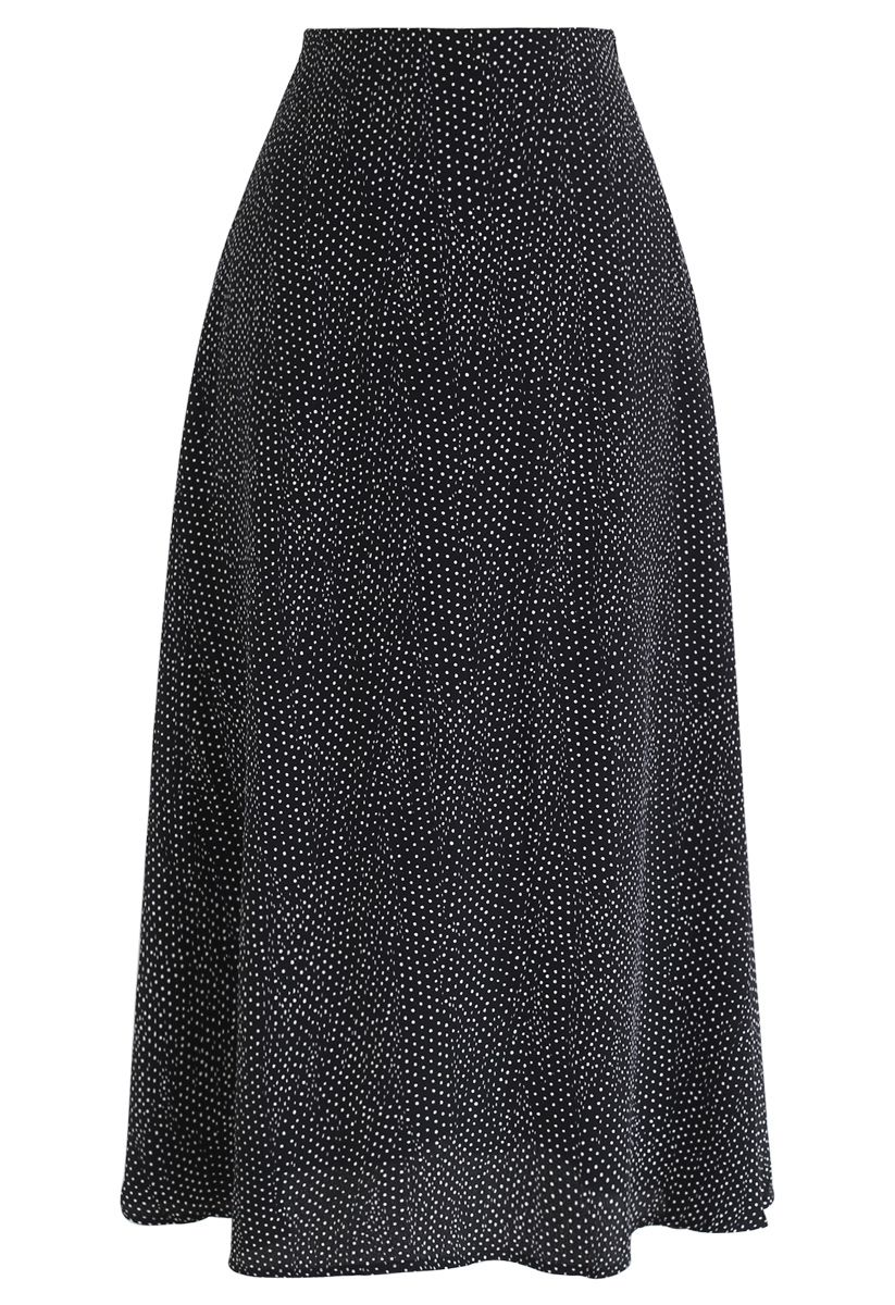 A-Line Polka Dots Chiffon Skirt in Black