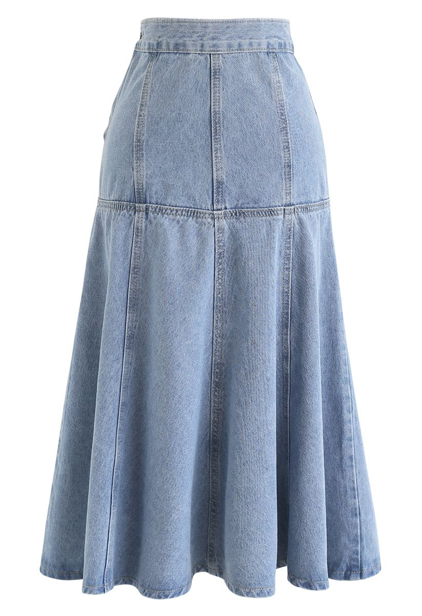 Frill Hem Buttoned Denim Skirt
