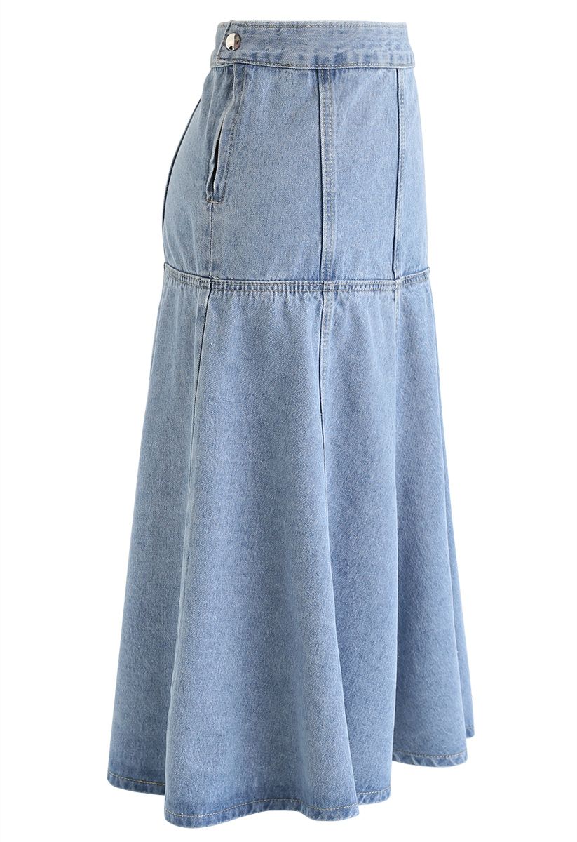 Frill Hem Buttoned Denim Skirt - Retro, Indie and Unique Fashion