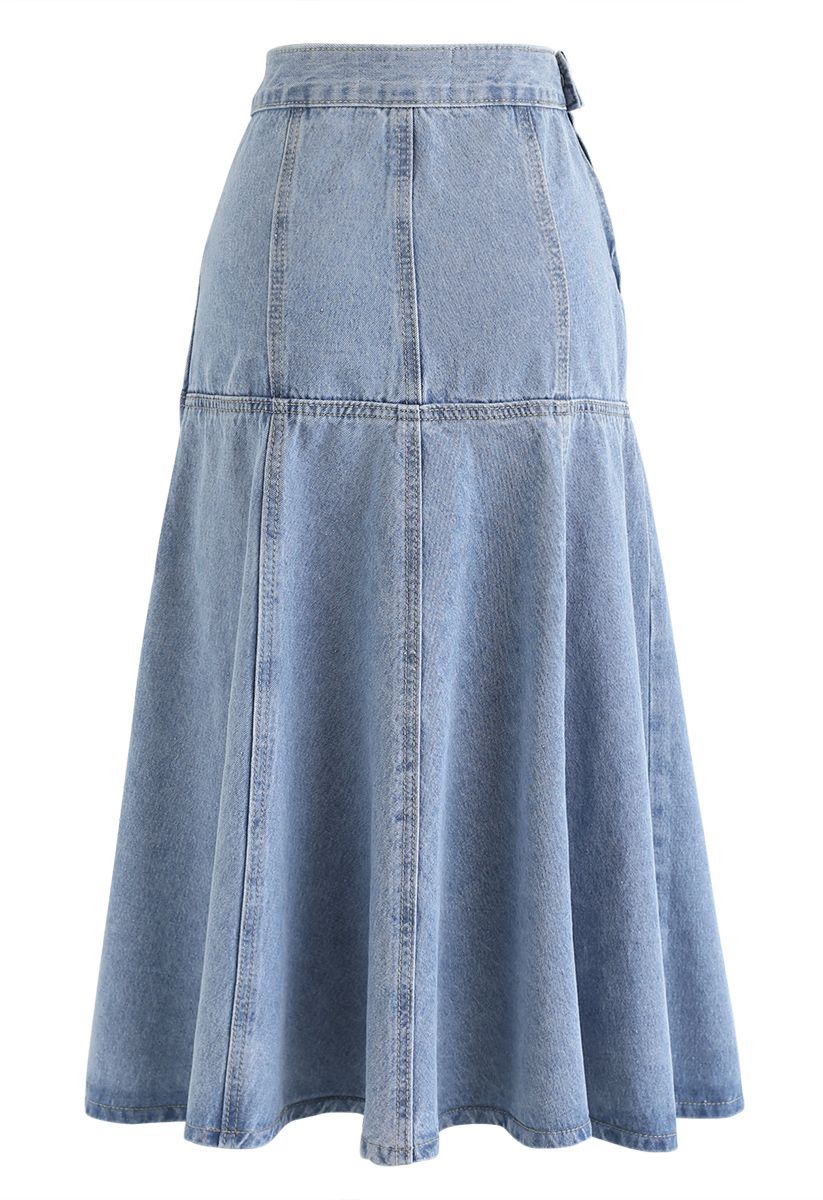 Frill Hem Buttoned Denim Skirt