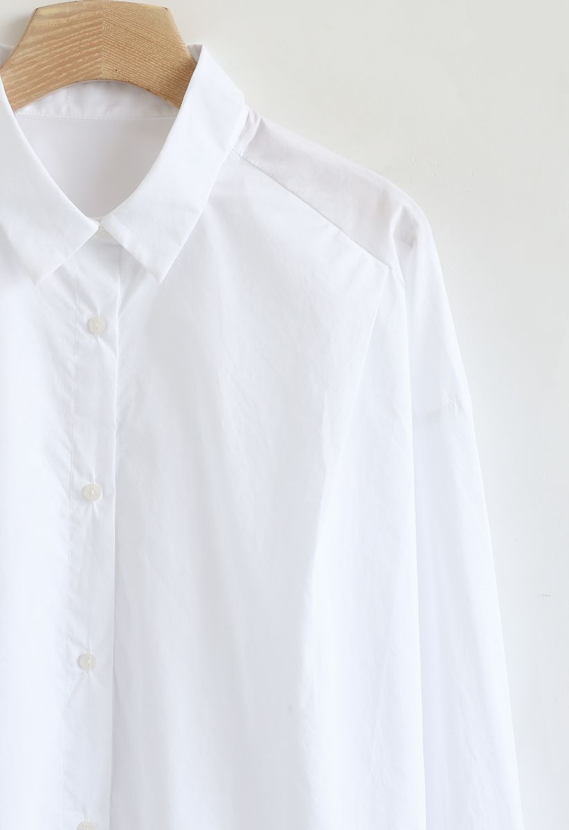 Button Down Sleeves Cropped Shirt in White - Retro, Indie and Unique ...