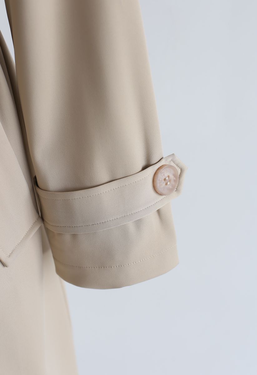 Open Front Pockets Belted Coat in Sand