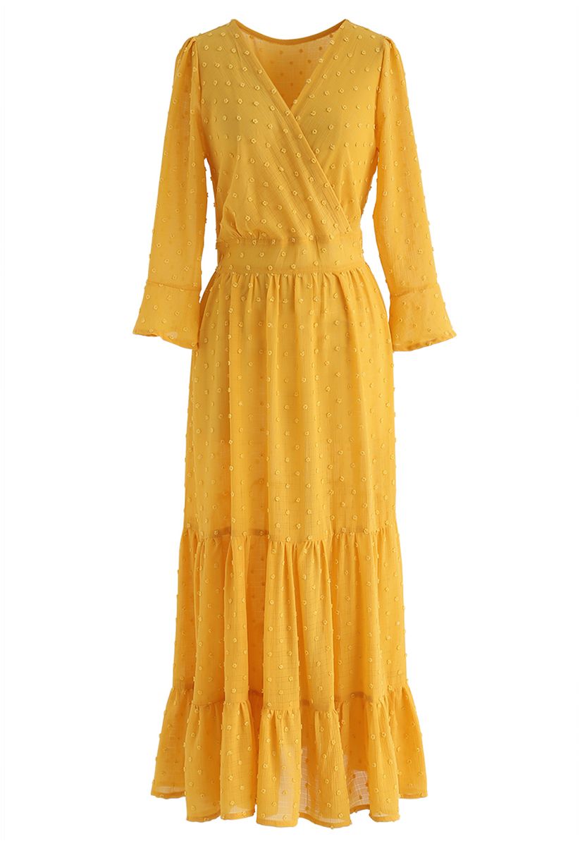 Flock Dots Wrapped Ruffle Maxi Dress in Mustard - Retro, Indie and ...