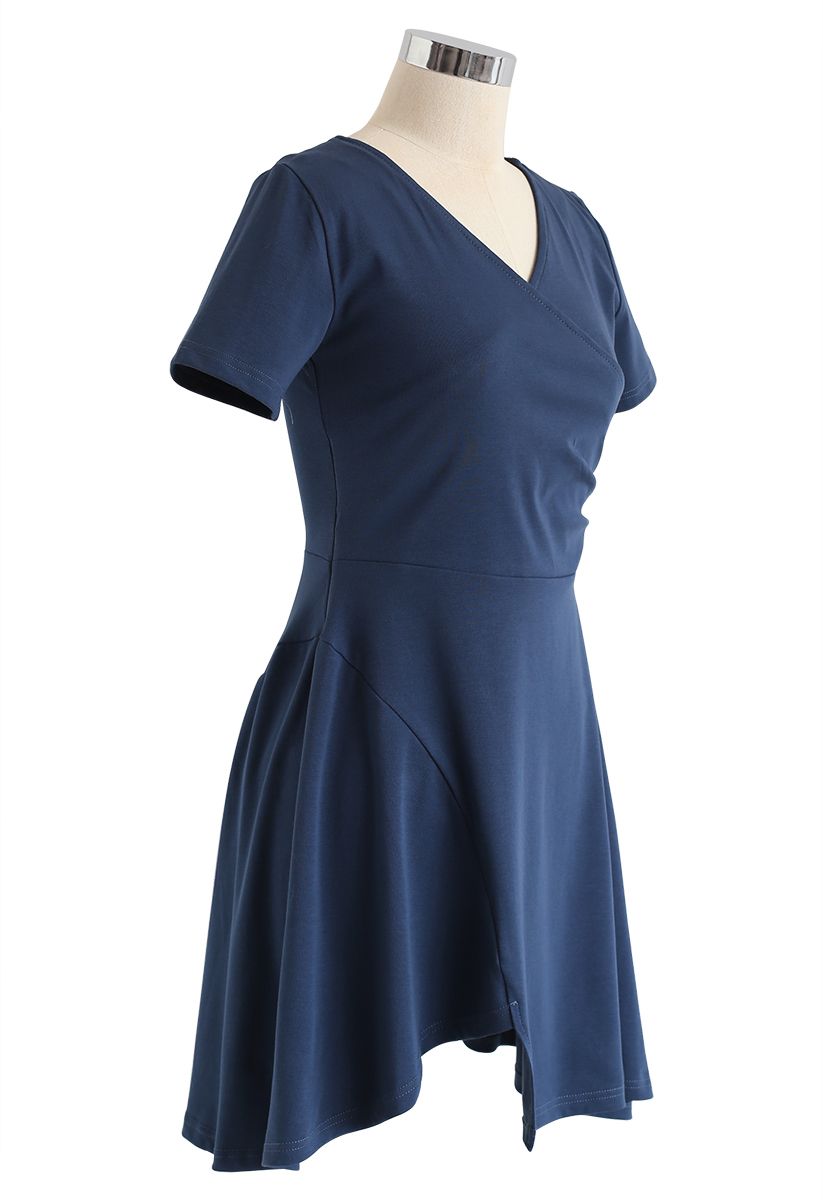 Wrapped Skater Dress in Dusty Blue - Retro, Indie and Unique Fashion