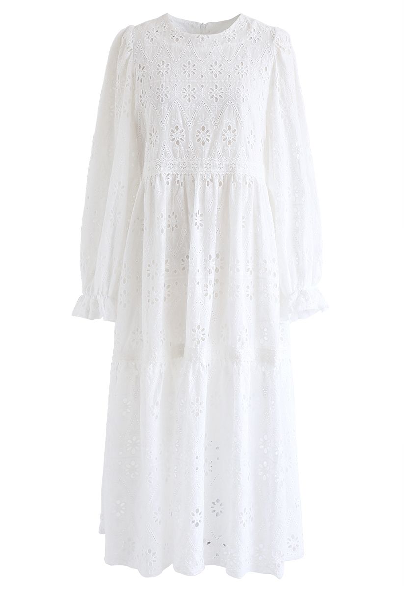 Bell Cuffs Eyelet Embroidered Dress in White - Retro, Indie and Unique ...