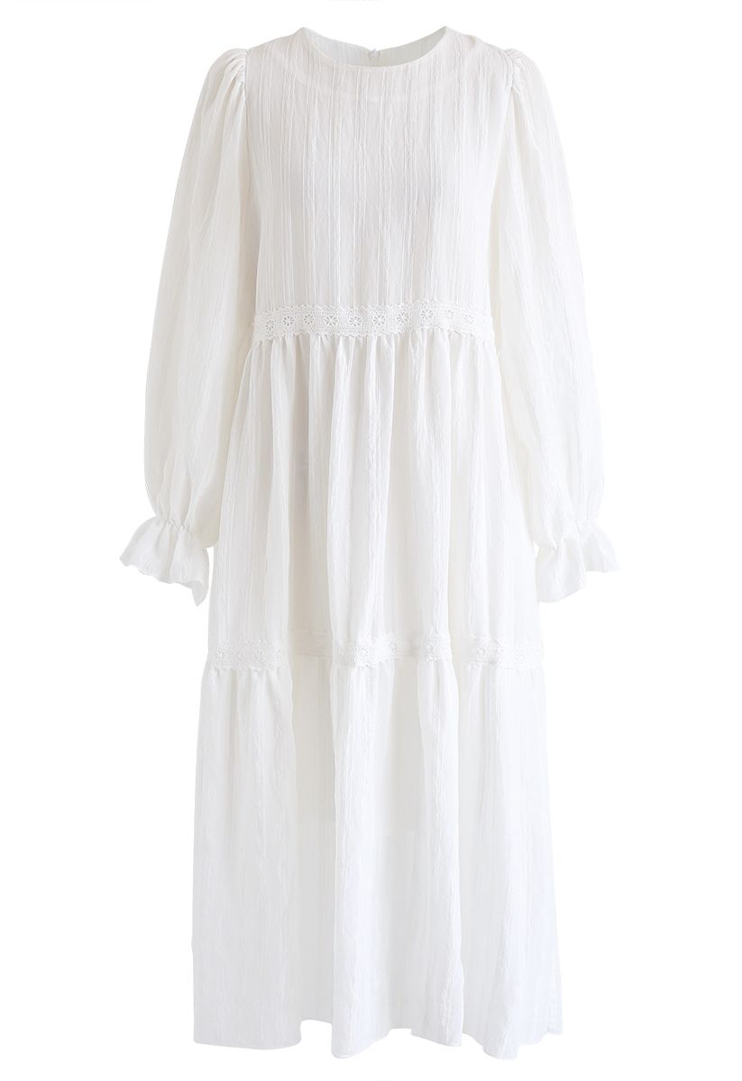 Puff Sleeves Crochet Trim Dolly Dress in White - Retro, Indie and ...
