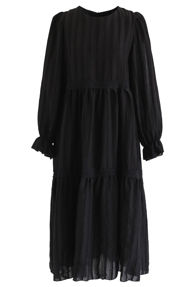 Puff Sleeves Crochet Trim Dolly Dress in Black - Retro, Indie and ...