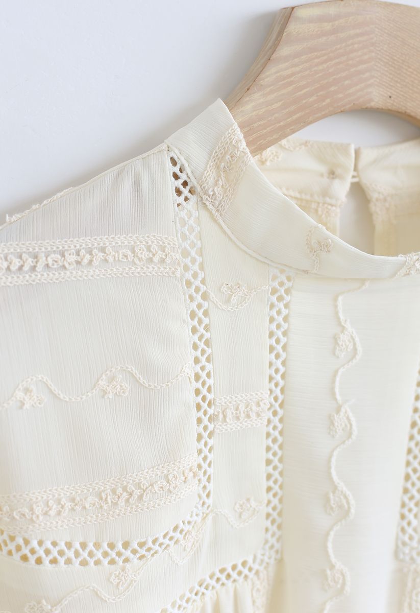 Embroidered Eyelet Detail Sheer Top in Cream - Retro, Indie and Unique ...