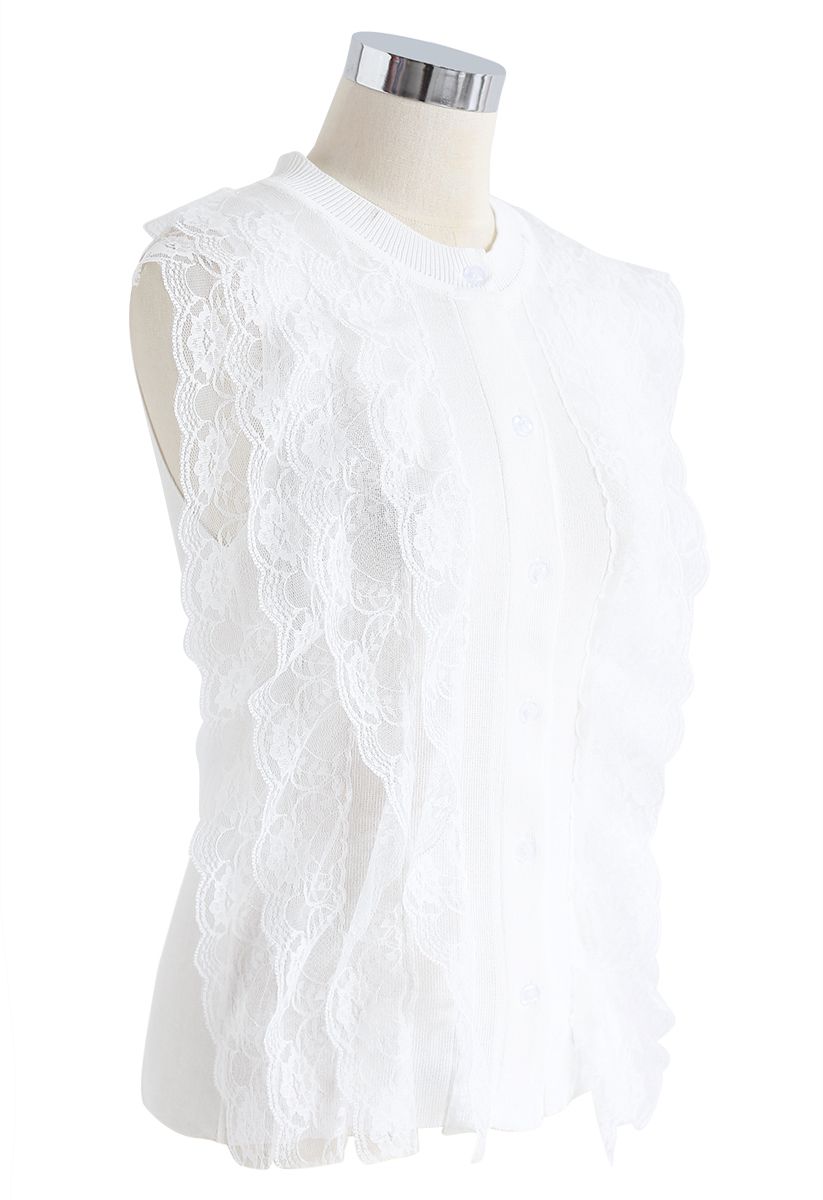 Lace Button Down Sleeveless Knit Top in White - Retro, Indie and Unique ...