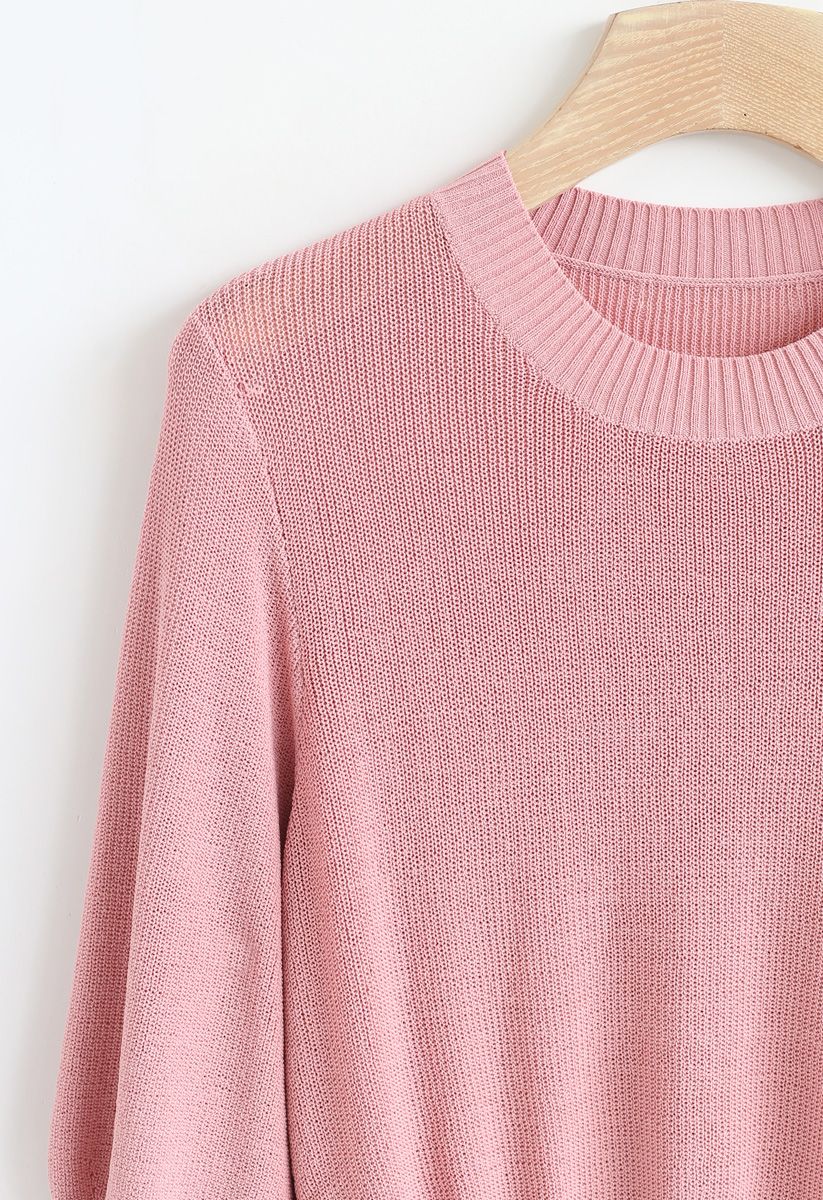 Round Neck Cropped Knit Top in Pink