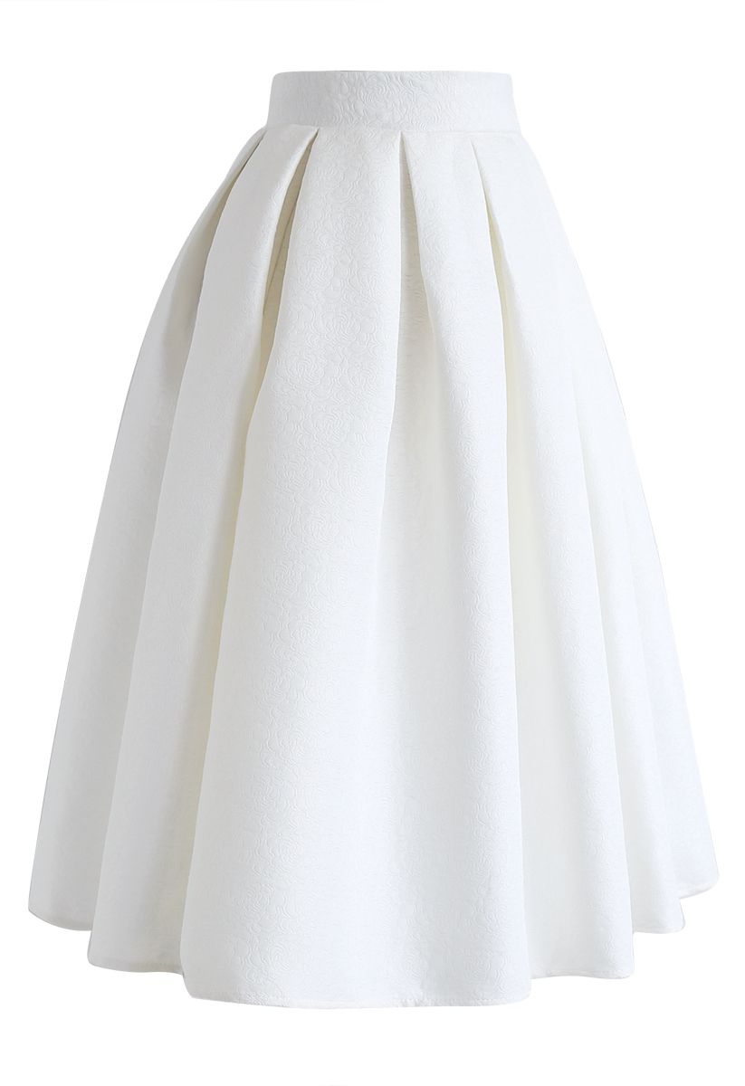Jacquard Pleated A-Line Midi Skirt in White - Retro, Indie and Unique ...