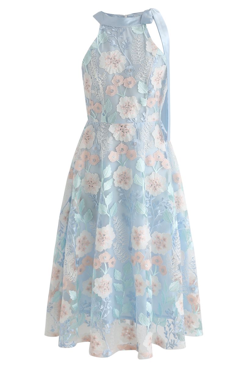 Look at the Flowers Embroidered Mesh Midi Dress