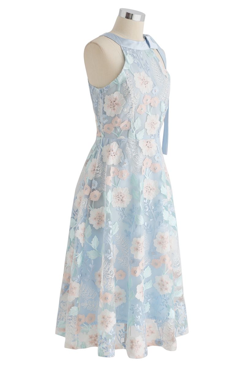 Look at the Flowers Embroidered Mesh Midi Dress