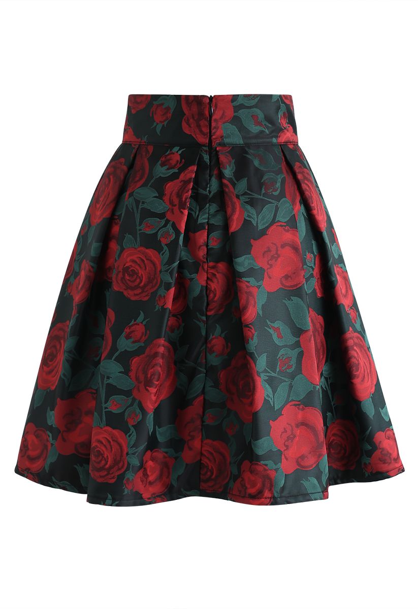 Red Rose Print Bowknot Pleated Mini Skirt - Retro, Indie and Unique Fashion