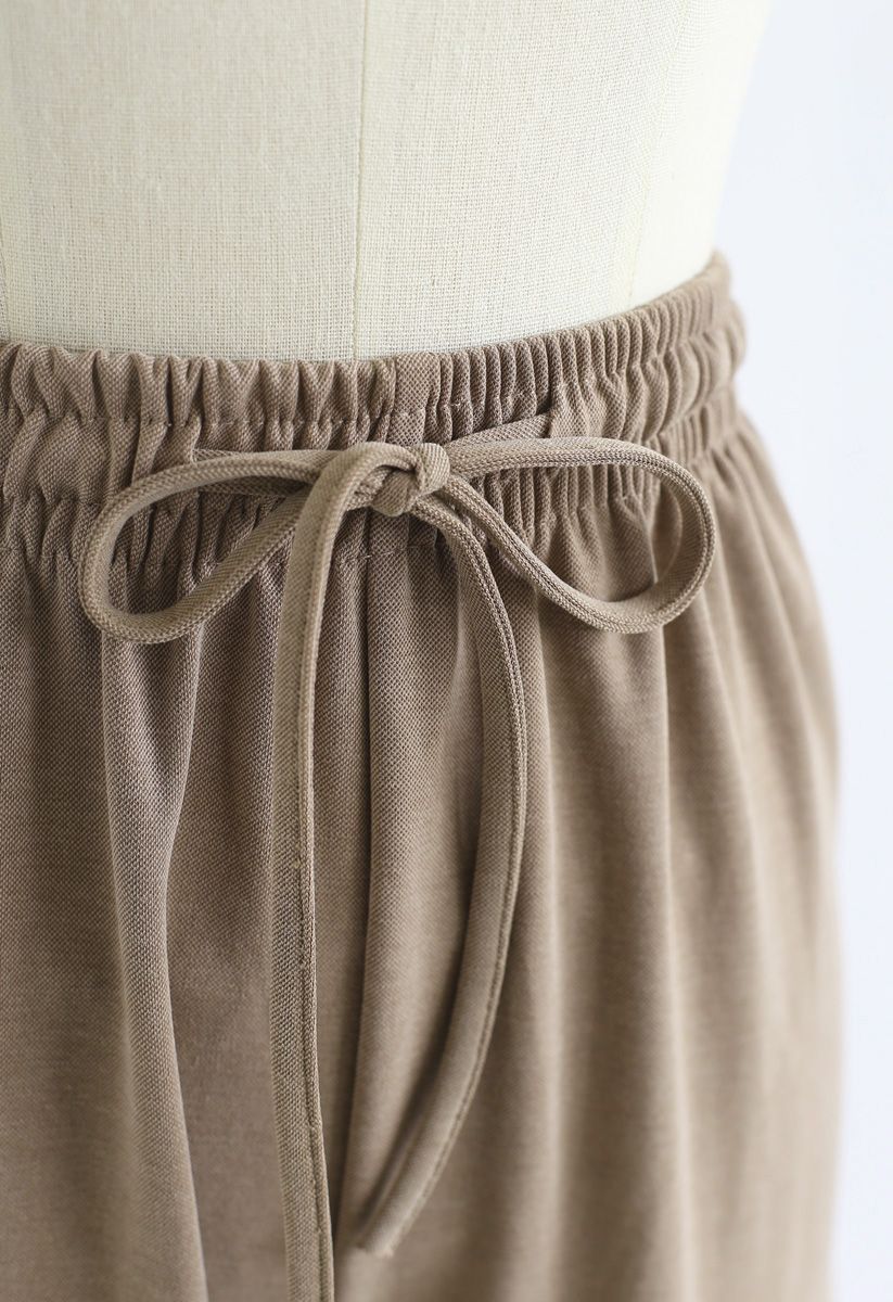 Drawstring Wide-Leg Pants in Tan - Retro, Indie and Unique Fashion