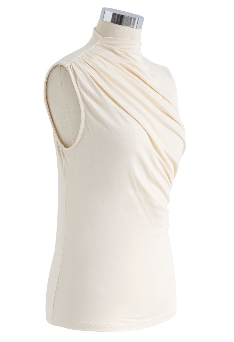 Ruched Sleeveless Top in Cream - Retro, Indie and Unique Fashion