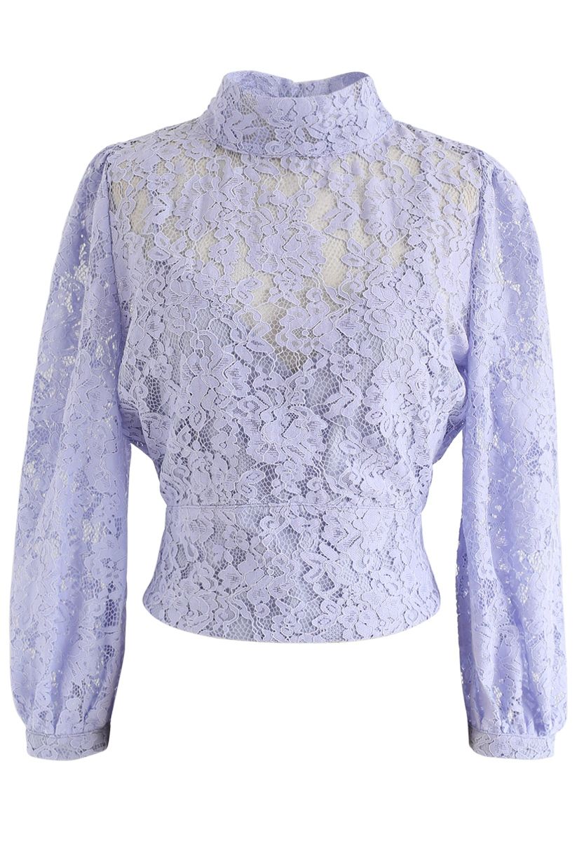 Floral Lace Open Back Crop Top in Lavender - Retro, Indie and Unique ...