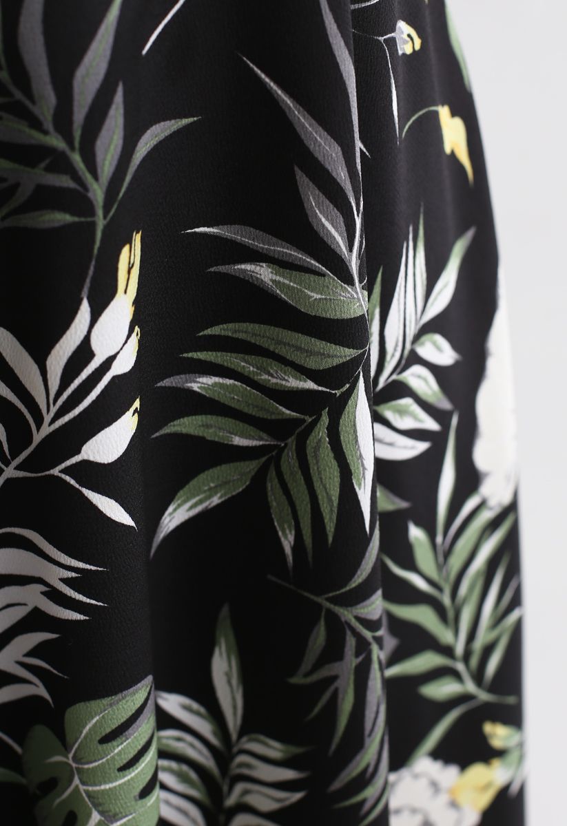 Tropical Leaves Lace Asymmetric Dress