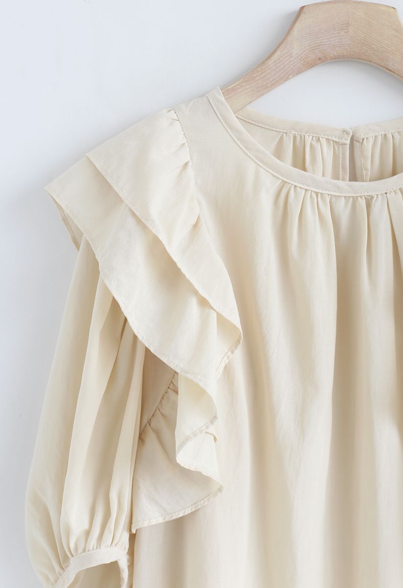 Bubble Sleeves Ruffle Top in Cream - Retro, Indie and Unique Fashion