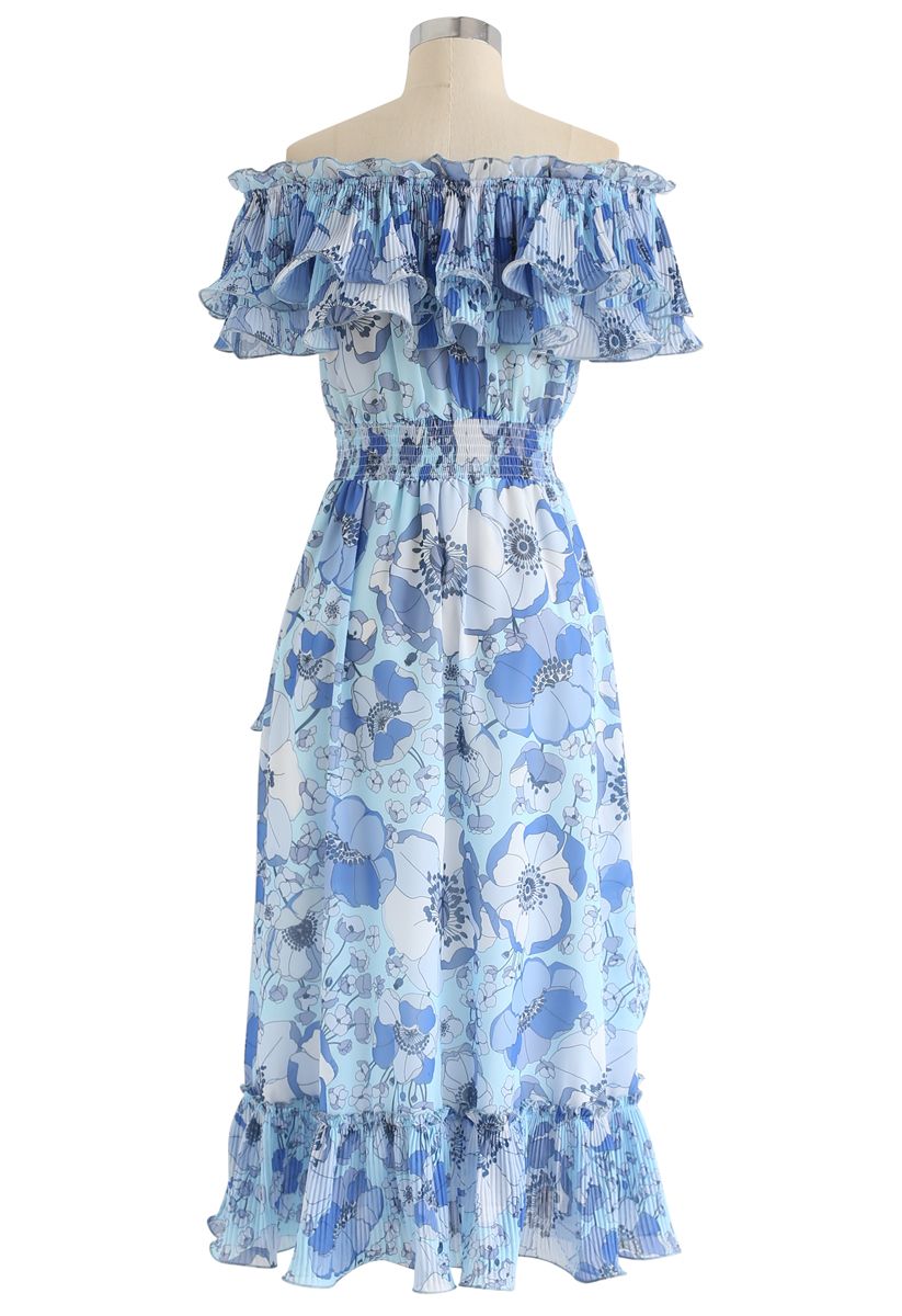 Blooming Floral Off-Shoulder Dress in Blue - Retro, Indie and Unique ...