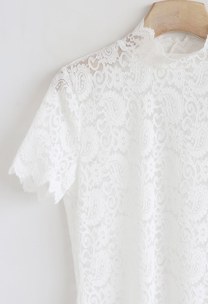 Full Lace Mock Neck Top in White