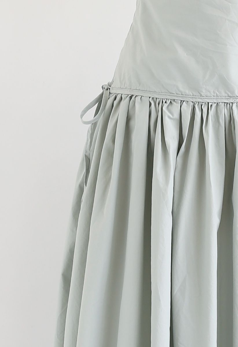 High-Waisted A-Line Midi Skirt in Pea Green