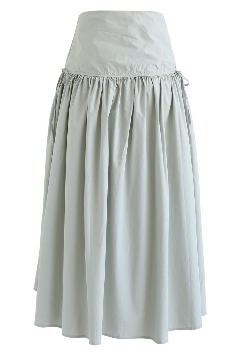 High-Waisted A-Line Midi Skirt in Pea Green