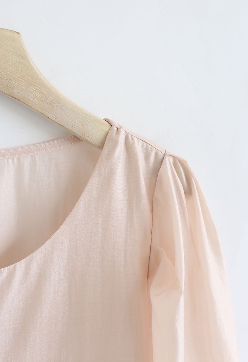 Faux Pearl Decorated Smock Top in Peach