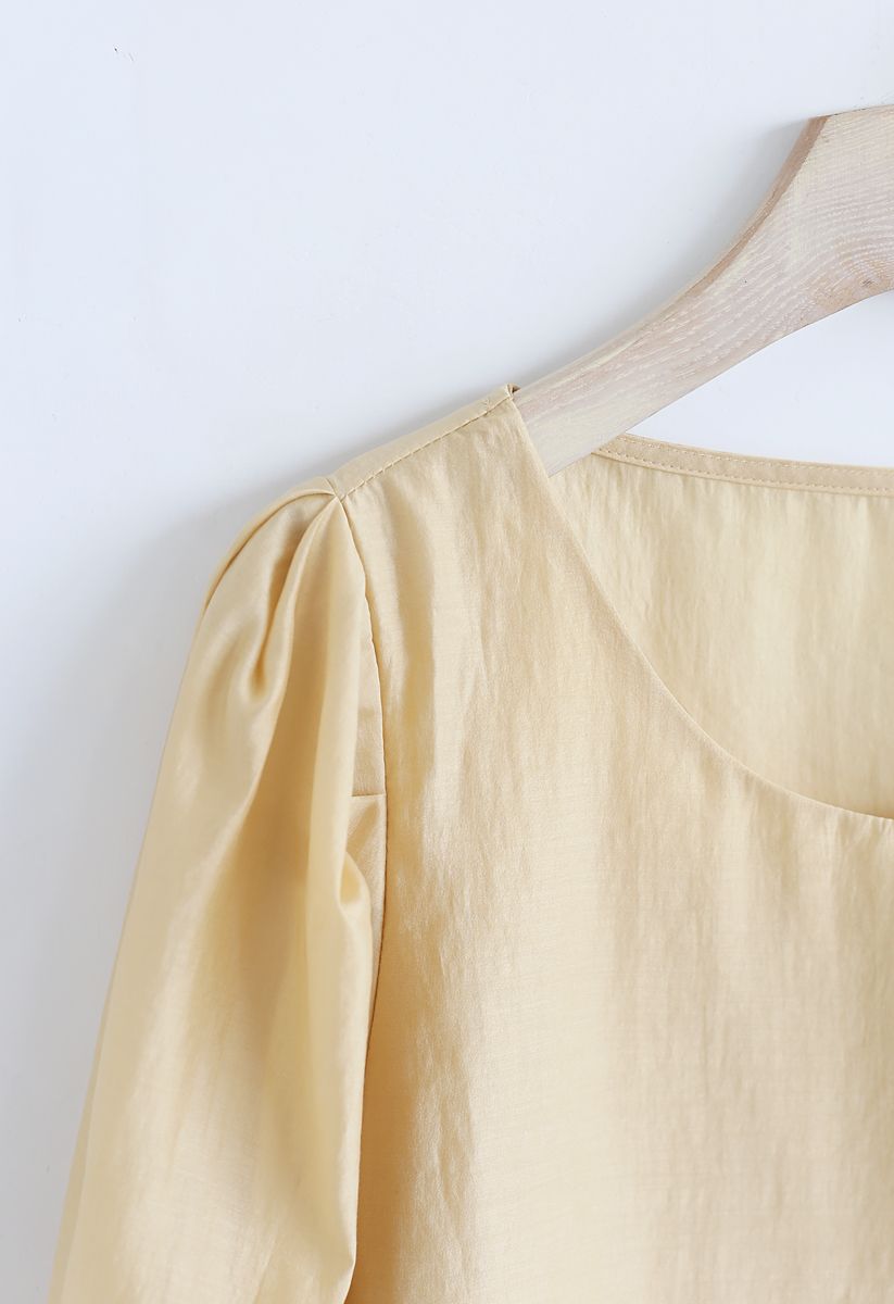 Faux Pearl Decorated Smock Top in Mustard